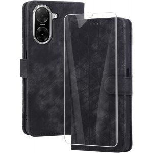 Kal-Coque Pour Xiaomi Redmi A5 4g Avec Verre Trempé,Housse En Cuir Pu Porte Carte Portefeuille, Etui De Protection À Rabat Magnétique,Pochette Fermeture Anti-Choc - Noir - Neuf