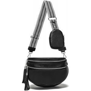 nzqaf-Sac Banane Femme Noir Sac à Bandoulière Femme Cuir Végétalien Petit Sac A Main Femmes Bandoulieres avec 5cm Sangle Sac Bandouliere et Porte-Monnaie - Neuf