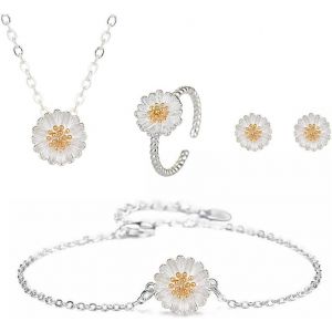 Yemaesre-Tournesol Ensemble De Bijoux Pour Femme Tournesol Collier Boucles D'oreilles Anneau Marguerite Bracelets Ensemble Cadeaux Pour Anniversaire Noël Cadeau - Neuf