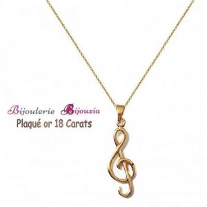 Collier Pendentif - Bijouxia - Cl&eacute; De Sol - Plaqu&eacute; Or 18 Carats - Cha&icirc;ne Maille For&ccedil;at - 45 Cm - Neuf