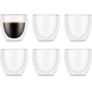 VornixorSarlshopPAVINA Verres Double Paroi 6 pi&egrave;ces &iquest; Tasses Espresso 80ml &iquest; Verre Borosilicate Souffl&eacute; &iquest; Passe au Lave-Vaisselle - Neuf