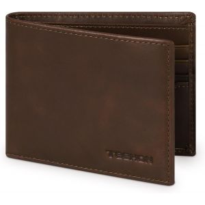 asas-Portefeuille Homme En Simili Cuir Blocage Rfid,Porte Monnaie Homme À Deux Volets 10 Porte-Cartes De Crédit,2 Fenêtres D'Identification,2 Compartiments Pour Billets Banque,Boîte Cadeau-Marron - Neuf