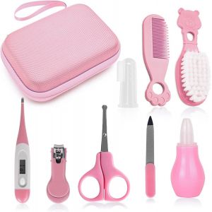 Trousse De Toilette Professionnelle Pour Bébé, 8 Pièces, Kit De Soins Pour Nouveau-Né Avec Sac De Transport, Kit De Soins Des Ongles Pour Nouveau-Né, Pour Les Voyages Et La Maison (Rose) - Neuf