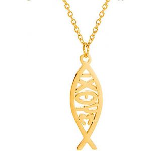 Kal-Collier Avec Pendentif J&eacute;sus Poisson En Acier Inoxydable Pour Femme - Symbole De Foi Chr&eacute;tienne - Bijou Religieux - Cadeau Inspirant - Neuf