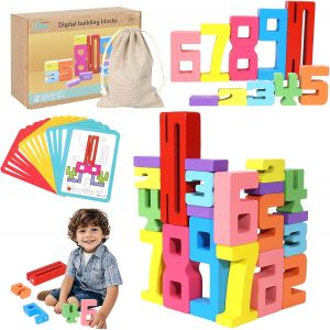 ChenQuanSarl-Lot De 1 À 10 Blocs De Construction En Bois - Blocs De Construction En Bois - Blocs De Construction Sensoriels - Pour Enfants - Chiffres Empilables Multicolores - Activités Éducatives - Neuf