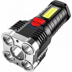 Lampe de poche lumineuse à cinq c?urs rechargeable par USB longue portée 6,4 x 14 cm - Neuf