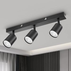 Subzonal-Plafonnier Noir Orientable Avec Douille Gu10, Spots Rail Moderne 3 T&ecirc;tes Sans Ampoules Pour Cuisine Chambre Salon Couloir Salle &Agrave; Manger - Neuf