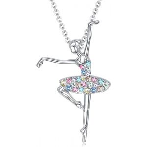 Kal-Collier Fille Et Danseuse Pour Femme, Collier Avec Pendentif Ballerine Dansante, Collier Avec Pendentif En Argent, Collier Cadeaux De Amoureux Des Ballerine Et Fille Chaîne Bijoux - Neuf