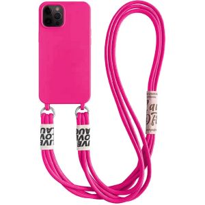 KAL-Cha&icirc;ne De T&eacute;l&eacute;phone Portable Pour Iphone 14 Pro Max, Collier De Protection Avec Bandouli&egrave;re En Silicone Liquide Avec Cordon De Serrage Pour Iphone 14 Pro Max, Rouge Rose - Neuf