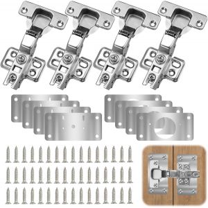 4pcs Recouvrante Charnière Porte Placard,8pcs Plaque Reparation Charniere Porte Cuisine,Charnière Amortisseur avec 48 Vis,Kit de Réparation Charnière Meuble en Acier Inoxydable,pour Bois,Étagères - Neuf