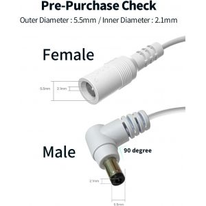 TIANYI-Câble d'Extension DC Tonton 5M, Adaptateur d'alimentation 5,5mm x 2,1mm, Câble d'Extension DC 5V 24V, Prise 5521 vers Connecteur pour Caméra de Surveillance, DVR, Bande LED Blanc 5M (2 Pièces) - Neuf