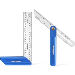 Equerre de Menuisier WORKPRO, 2 Pi&egrave;ce Equerre 230 mm et Fausse Equerre 200 mm avec Lame en Acier Inoxydable et Manche en Alliage d'Alu Ideal pour Menuisier, Charpentier et Travail du Bois - Neuf