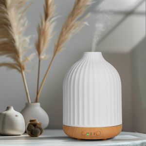 JGD-Diffuseur Huiles Essentielles en C&eacute;ramique 250ML, Diffuseur de Parfum Electrique Humidificateur Ultrasonique Diffuseur Aromath&eacute;rapie pour la Maison, Yoga (Blanc 250 ML) - Neuf