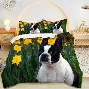 Housse De Couette X Tulipe, Bulldog Anglais Parure De Lit Personnes Microfibre Doux Respiran Housse Couette Avec Fermeture &iquest;&iquest;Clair, Ensemble De Literie Avec Taie D'oreillers X Cm - Neuf