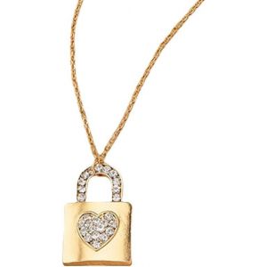 Kal-Collier Femme C?ur En Alliages Plaqué Or Avec Pendentif Cadenas Et Cristaux Bijoux Tendance Pour Toutes Occasions - Neuf
