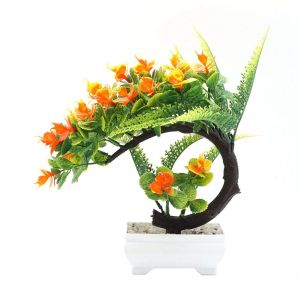 HJLIAN Plante artificielle en pot, decoration de bonsai, pot de fleurs pour la maison ou le bureau (orange) - Neuf