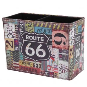 Porte-Stylo En Cuir Vintage De Style Europeen, Boite De Rangement De Bureau A Deux Compartiments (2241-17) - Neuf