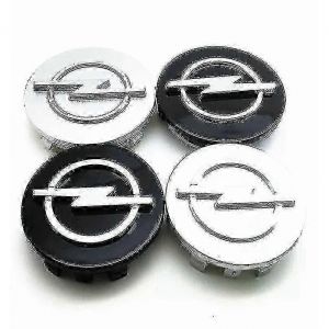 Lot de 4 cache-moyeux de roue Opel 56 mm, 59 mm, 60 mm, 64 mm, 68 mm, noirs et argentes, avec logo et embleme, accessoires Wigslar - Neuf