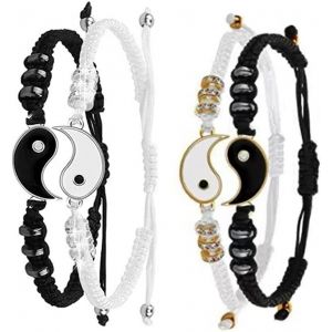 Trahoo-Bracelets Meilleur Ami 4pcs Bracelet À Cordon Ajustable Yin Yang Bracelet Corde Tressée Tai Chi Cadeau De Bijoux Pour Les Bff Relation D'amitié Meilleurs Amis Couple Femmes Homme - Neuf