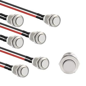 Lot de 6 interrupteurs à bouton-poussoir-12 mm-2 A/12 V/24 V/125 V/250 V-12 V-IP65-Étanche-Avec fil-Rond de voiture (saillant) - Neuf