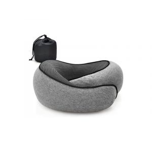 Oreiller de voyage en mousse à mémoire de forme avec sac de rangement ¿ Gris ¿ Forme en U, support réglable, facile à nettoyer - Neuf