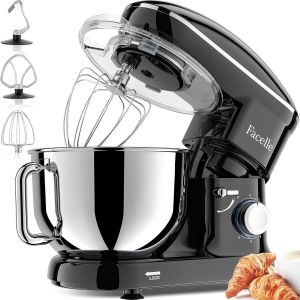 NouvelHorizonstore-Robot P&acirc;tissier 2000W Petit &eacute;lectrom&eacute;nager 6,2 L,Robot P&eacute;trin Professionnel avec Fouet, Batteur, Crochet, Bol d'Acier Inoxydable, 6 +P Vitesses (Noir) - Neuf