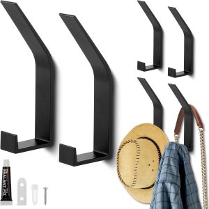 6 Pi&egrave;ces Porte Manteau Mural, Patere Murale Moderne, Crochet Mural Vis Invisibles, Adh&eacute;sifs Crochet Porte Manteau pour Vestes, Manteaux, &eacute;charpes, Sacs &agrave; Main (Noir, 2 Installation) - Neuf