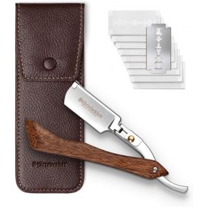 Störtebekker Rasoir De R Avec Étui En Cuir Fait Main + Pierre D'Alun Et 10 Lames - Rasoir Barbe Homme De Qualité Supérieure - Kit Ra - Rasoir Homme (Bois - Café) - Neuf