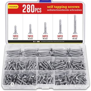CHECARZHN--NO1-Kit De 280 Vis Autotaraudeuses En Acier Inoxydable M4.2 Assorties (32 Mm/25 Mm/19 Mm/16 Mm/13 Mm) Pour Bois, Tôles Métalliques, Fenêtres De Toiture - Neuf
