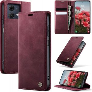Motorola Moto G84 Premium Pu Leather Case Card Slots Wallet Pouch With Stand Function Flip Case Cover For Motorola Moto G84  Vino Rosso - Neuf