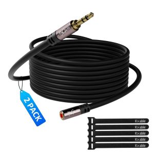 C&acirc;ble d'extension st&eacute;r&eacute;o jack 3,5 mm (2 m, 2 pi&egrave;ces),c&acirc;ble d'extension audio st&eacute;r&eacute;o m&acirc;le vers femelle, c&acirc;ble d'extension pour casque, noyau OFC, c&acirc;ble noir (avec 5 serre-c&acirc;bles) - Neuf