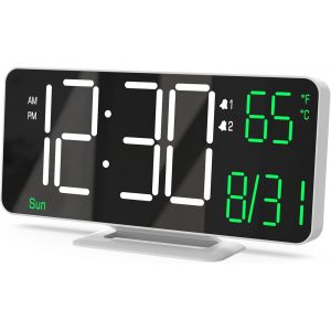 Réveil pour Chambre à Coucher, Horloge de Table LED de 6,7 Pouces, Horloge Miroir, Double réveil pour Salon avec Affichage des Secondes, Date, Semaine, Mode 12/24 h, Fonction de Gradation - Neuf