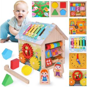 JGD-Cube d'activit&eacute;s B&eacute;b&eacute; en Bois Montessori, Jouet Sensoriel pour B&eacute;b&eacute; &agrave; Partir de 1, 2, 3, 4 Ans, Cube Moteur 8 en 1, Jouet d'apprentissage en Bois pour Tout-Petits - Neuf