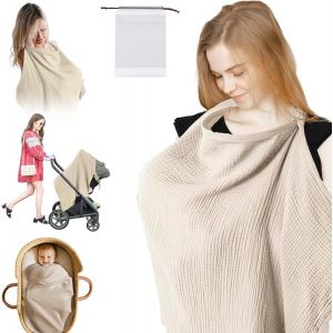 Nursing Scarf For On The Go,76 X 95 Cm,Nursing Blanket For Travel,With Storage Bag For Travel,Nursing Blanket,Gift For Mom (Khaki) - Neuf