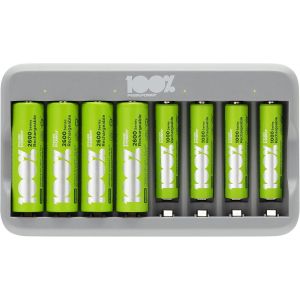 Chargeur 8 Piles Rechargeables AA et AAA avec 4 Piles AA et 4 Piles AAA Minh Rechargeables|100% PEAKPOWER|Chargeur Rapide USB - Neuf