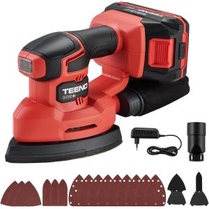 Ponceuse multifonction sans fil 3-en-1, 20V Ponceuse Delta avec 2A Batterie, 13000 tr/min Ponceuse de détail avec sac de Collecte de Poussière, 15 Feuilles de Papier Abrasif, 140x96.6mm - Neuf