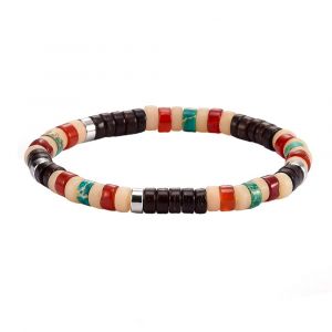 Bracelet Perles Heishi Jaspe Vert Imp&eacute;rial Agate Rouge Coconut Jaspe Jaune Clair - Neuf