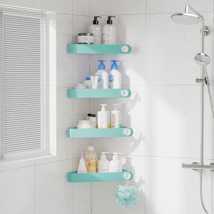 4 pi&egrave;ces Plastique Etagere Douche Sans Percage, Rangement et Organisation de la Salle de Bain, Porte Savon Douche, Etagere Salle de Bain, Comprend 6 Autocollants Adh&eacute;sifs, Turquoise - Neuf