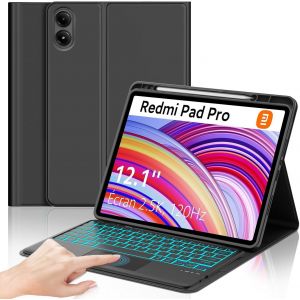 Coque Clavier Pour Redmi Pad Pro 12.1"" 2024 - Azerty Français Rétroéclairé 7 Couleurs Touchpad Clavier Détachable Sans Fil Bluetooth, Étui Pour Xiaomi Pad Poco 12.1"", Noir - Neuf