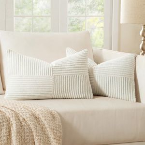 Eryi-Lot De 2 Housse Coussin En Velours Côtelé 30x50cm Blanc Housse De Coussin Decoratif Coussin De Canapé Moderne Doux Déco Coussin De Canapé - Neuf