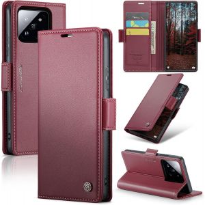 Maa-Coque Pour Xiaomi 14, Étui Housse En Rfid Protection Premium Pu Cuir Portefeuille Rabat Case Magnétique Stand Antichoc, Étui Case Pour Xiaomi 14, Rouge - Neuf