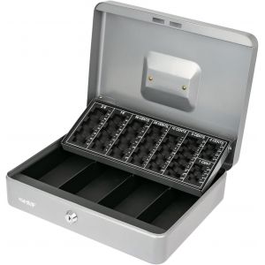 Caisse à monnaie verrouillable avec plateau de comptage de pièces | 30,5 x 24 x 8,5 cm | Argent - Neuf