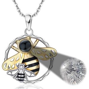 Collier Abeilles Pour Femmes,Pendentif De Collier D'abeilles En Argent 925 Avec 1000 Langues Je T'aime,Bijoux De Cadeaux D'abeilles Pour Les Femmes Filles - Neuf