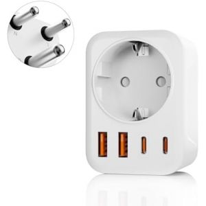 KALANKA-Adaptateur de Voyage 5 en 1 pour l'Afrique du Sud, Avec 1 Prise Secteur, 2 ports USB-C et 2 ports USB-A (3,4 A), Prise 3 Broches pour l'Afrique du Sud, le Lesotho, le Mozambique, la Namibie, - Neuf