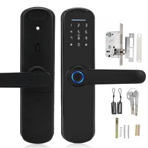 Serrure de porte WiFi, deverrouillage par empreinte digitale, mot de passe, carte IC, avec 2 cles mecaniques, application a distance, prise en charge de Tuya - Neuf