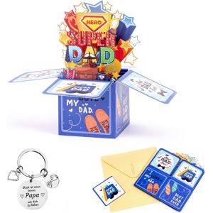 CHECARZHN--NO1-Carte De Fête Des Pères 3D Pop Up Carte De Voeux Avec Papier À En-Tête Et Enveloppe Cartes Cadeau Anniversaire Homme Papa Father'S Day D'Anniversaire Avec Porte-Clés De La Fête Des Pèr - Neuf