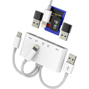 Adaptateur Lightning USB C USB vers lecteur de cartes Micro SD C&acirc;ble OTG 3.0 Rapide Charge pour Apple iPhone15 pour iPad Mac PC compatible pour Samsung Card Reader TF M&eacute;moire Cl&eacute; Adapter Camera Memory - Neuf