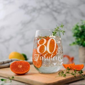 Verre &Agrave; Gin Sans Pied Grav&eacute; Au Laser Pour 80e Anniversaire - Cadeau Pour Femme De 80 Ans - Verre &Agrave; Gin Sans Pied Grav&eacute; Au Laser - Neuf