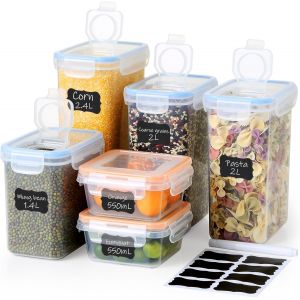 MEVRONISSHOP-Lot De 6 Bo&icirc;tes Conservation Alimentaire, R&eacute;cipients Herm&eacute;tiques Sans BPA, Grands Et Petits Contenants Plastiques Pour P&acirc;tes, Riz, C&eacute;r&eacute;ales, Caf&eacute; Et &Eacute;pices, Boite Hermetique Alimentaire - Neuf