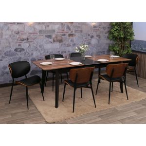 Lot de 6 chaises de salle &agrave; manger HWC-O45, chaise, bois courb&eacute;, similicuir 280 g/m&sup2;, &Ouml;ko-Tex MVGaspect noyer, noir - Neuf